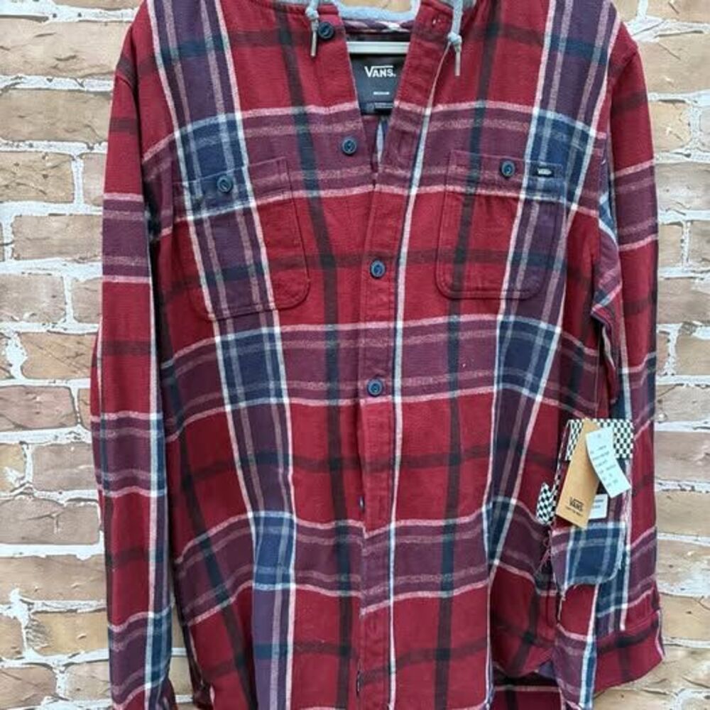 New Vans Mens Hooded Flannel Shirt jacket Size Medium